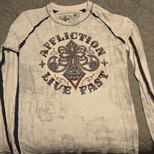 Affliction Men's White Graphic Long Sleeve Shirt